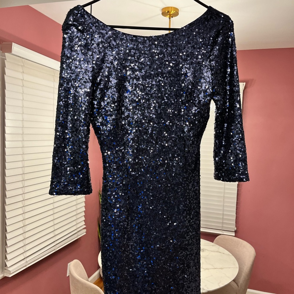 Lulu's Midnight Blue Sequin Long Sleeve Dress